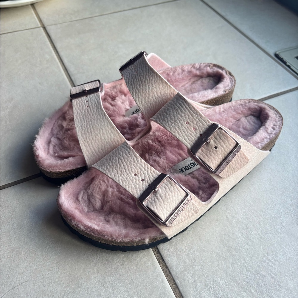 Pink Fuzzy Birkenstocks - Picture 2 of 3